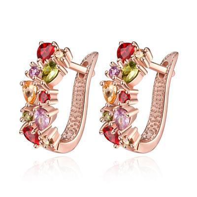 Rainbow Elements Mona Lisa Earrings featuring certified crystals and 18K rose gold plating, elegantly designed for comfort and style.