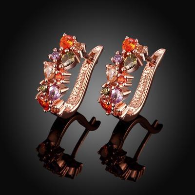 Rainbow Elements Mona Lisa Earrings featuring certified crystals and 18K rose gold plating, elegantly designed for comfort and style.