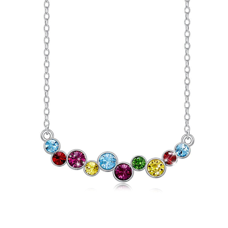 Rainbow of Love Necklace featuring rhodium plating and multi-color cubic zirconia stones on a link chain.