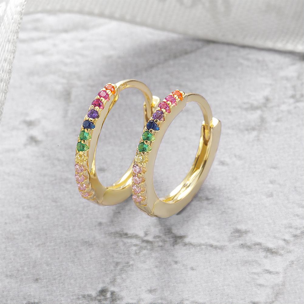 Colorful rainbow petite hoop earrings made from stainless steel with gold plating, showcasing a vibrant design.