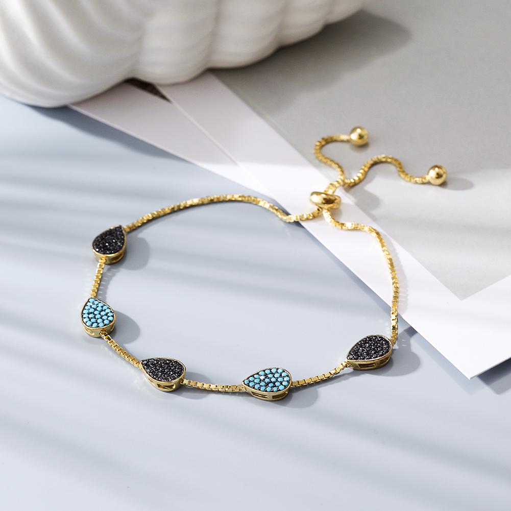 A stylish sterling silver bracelet featuring five elegant raindrop shapes, perfect for daily wear.