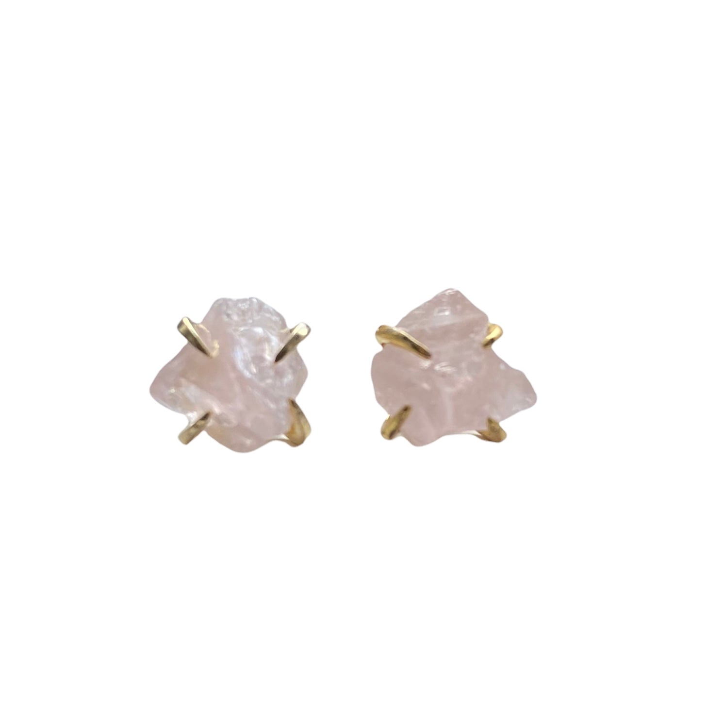 A pair of gold plated raw crystal nugget claw studs showcasing unique crystal designs.