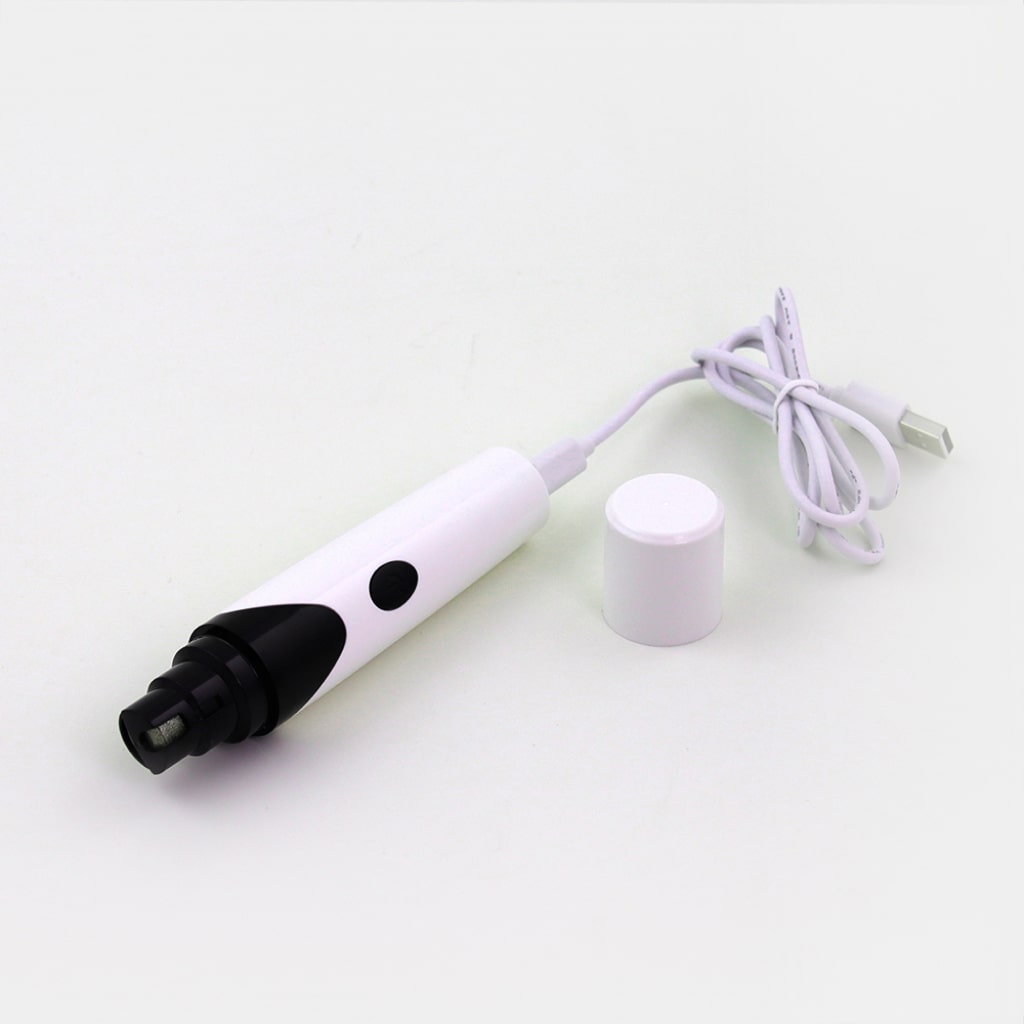 Rechargeable Professional Dog Nail Grinder with USB charging and detachable millstone wheels for easy cleaning.