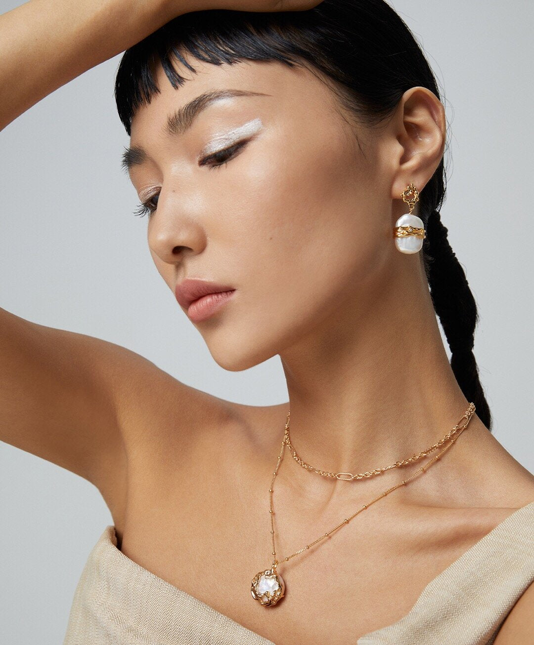 Elegant Rectangle Freshwater Pearl Earrings featuring natural baroque pearls and gold vermeil plating, beautifully handcrafted.