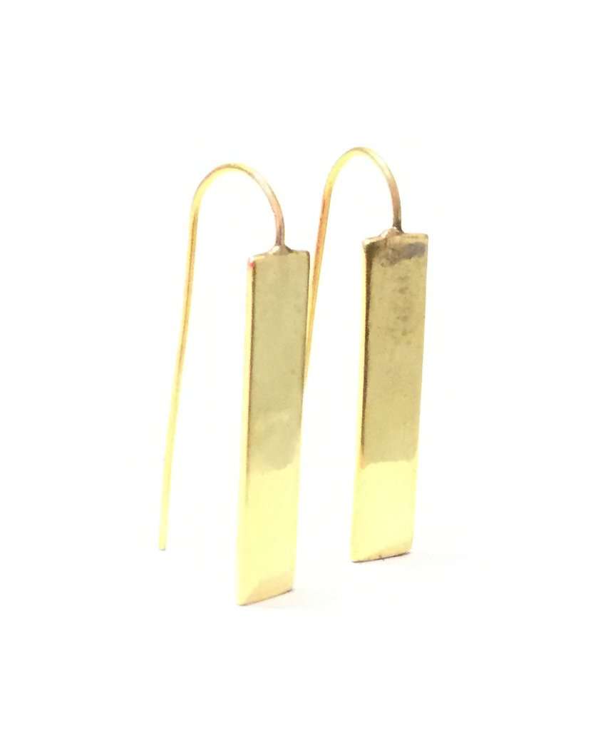 Stylish rectangular drop earrings made of brass and silver, featuring a unique design perfect for festivals and everyday wear.