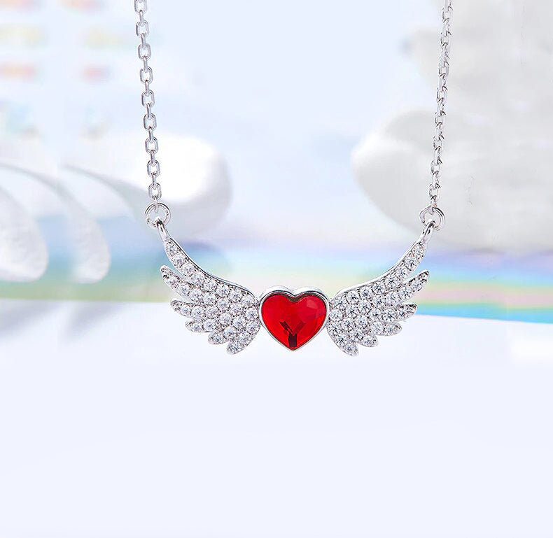 Elegant Red Elements Angel in My Heart Forever Necklace featuring a heart-shaped stone and 14K white gold plating.