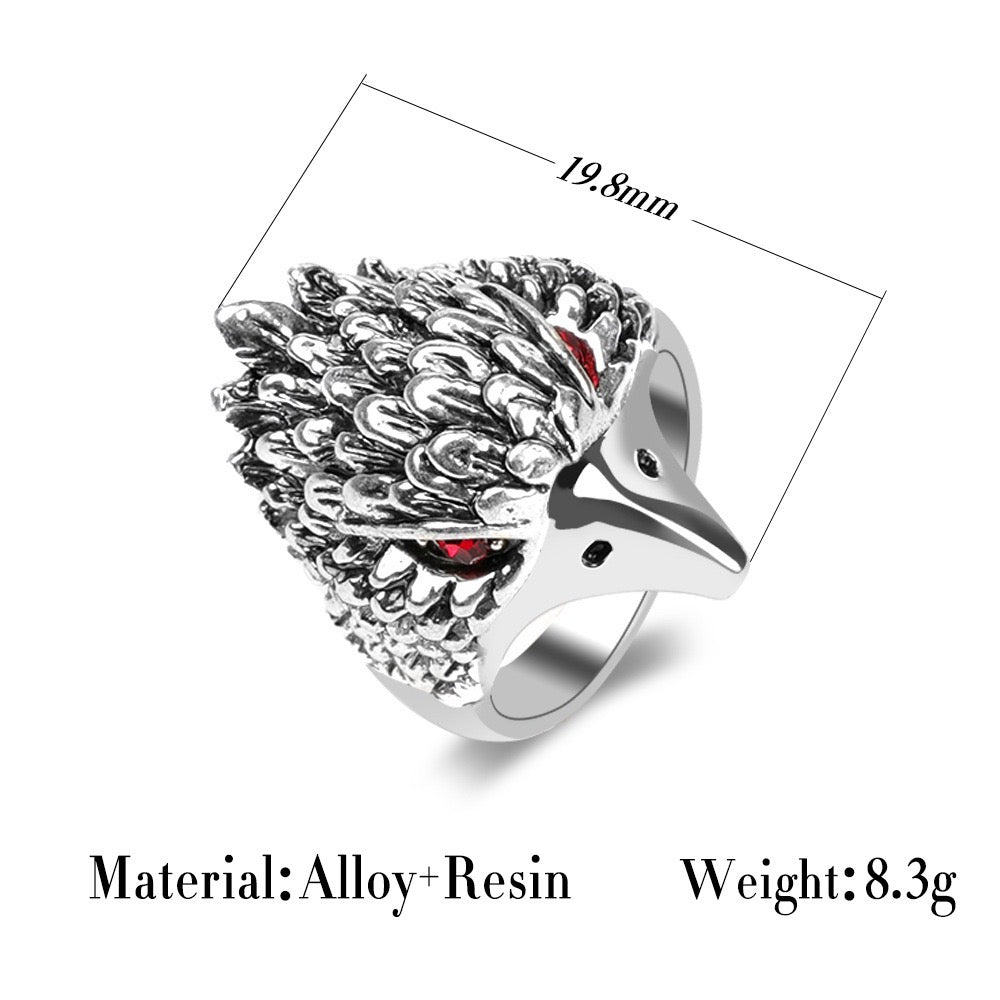 A beautifully crafted Red Eye Eagle Ring featuring a striking eagle design with red rhinestones, made from durable alloy.