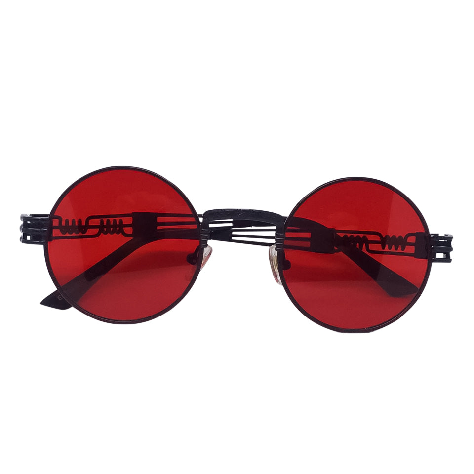 A pair of stylish Red x Black Sunglasses featuring a metal frame and acrylic lenses, perfect for unisex wear.