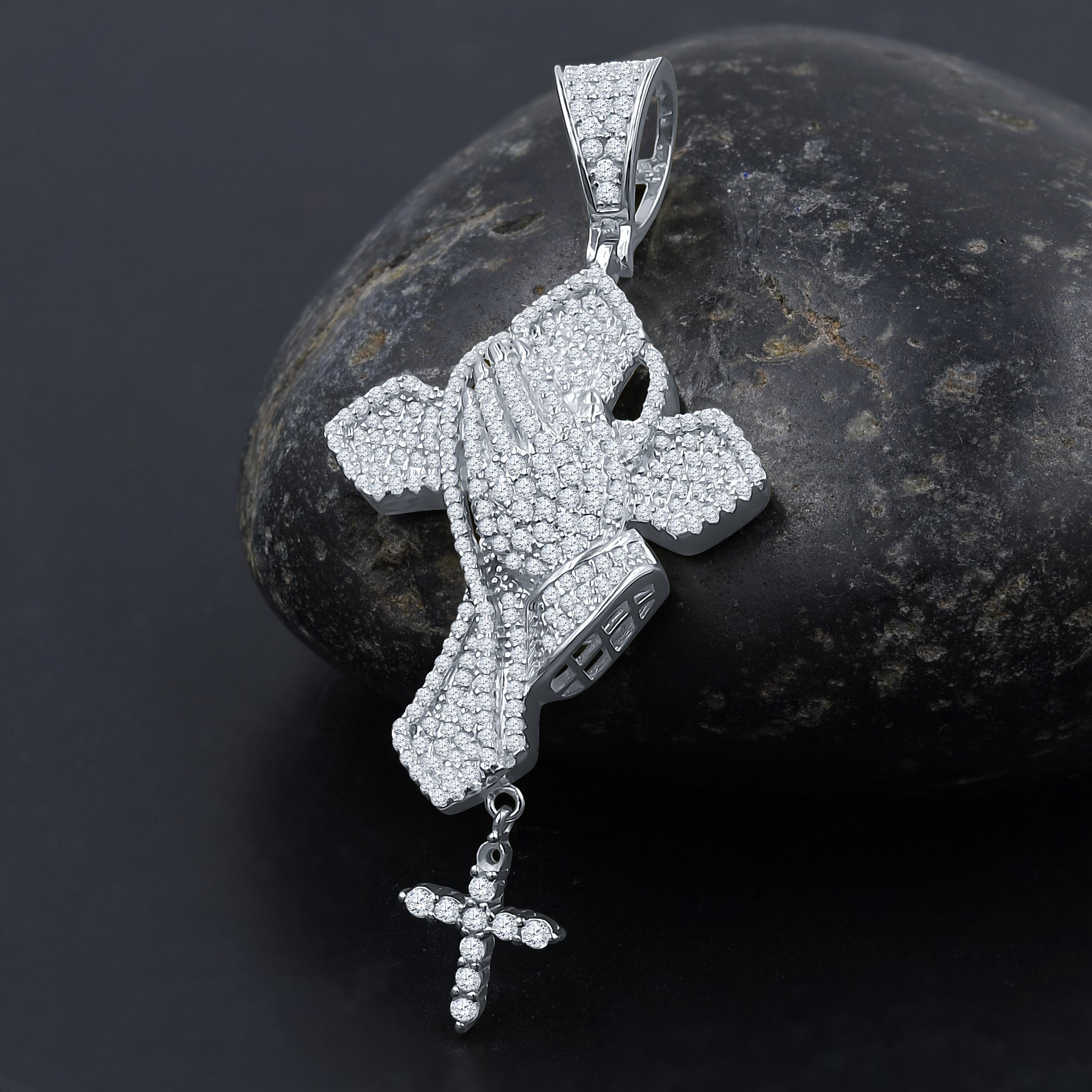 Retainer Silver Pendant featuring a double cross locket adorned with sparkling cubic zirconia stones, crafted from 925 sterling silver.