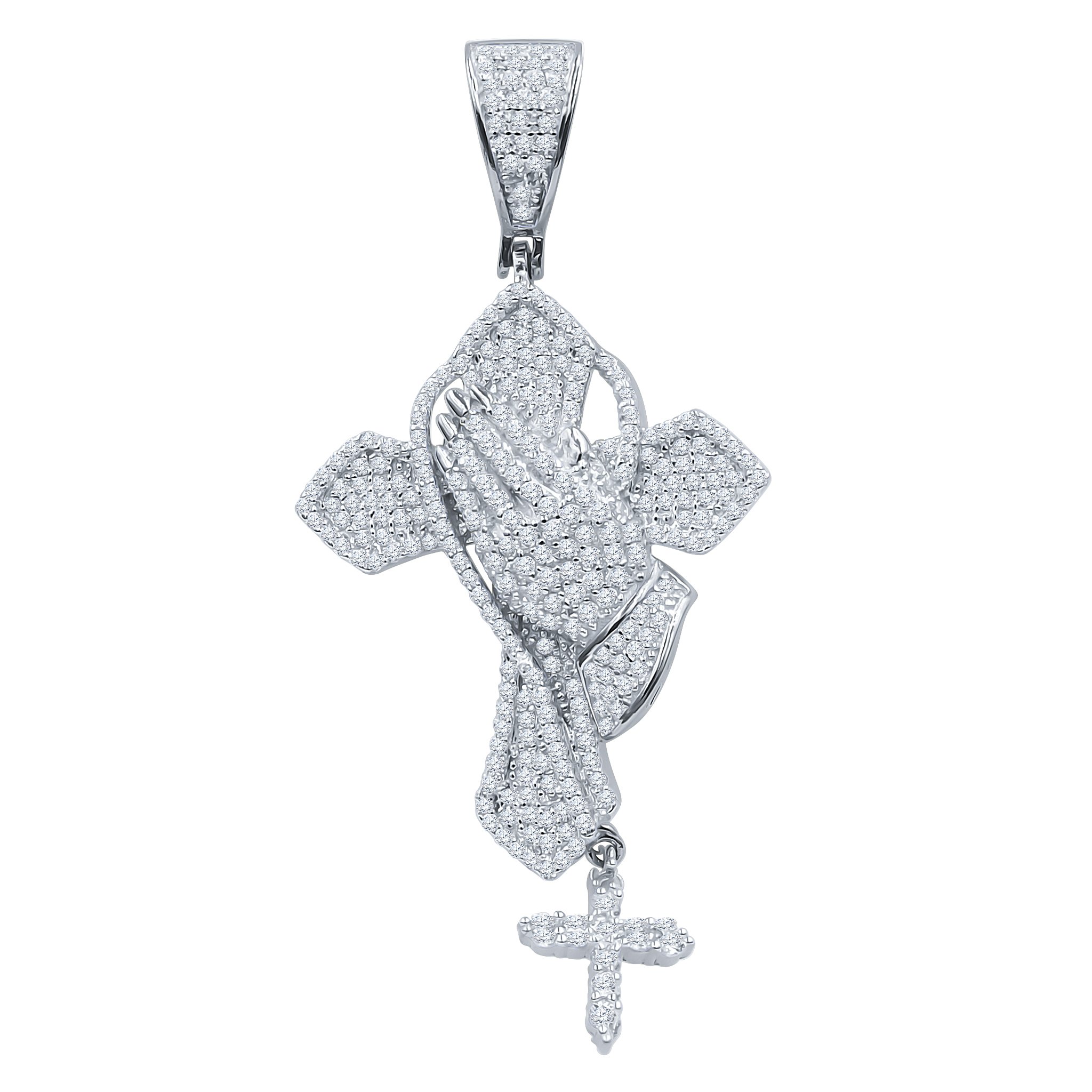 Retainer Silver Pendant featuring a double cross locket adorned with sparkling cubic zirconia stones, crafted from 925 sterling silver.