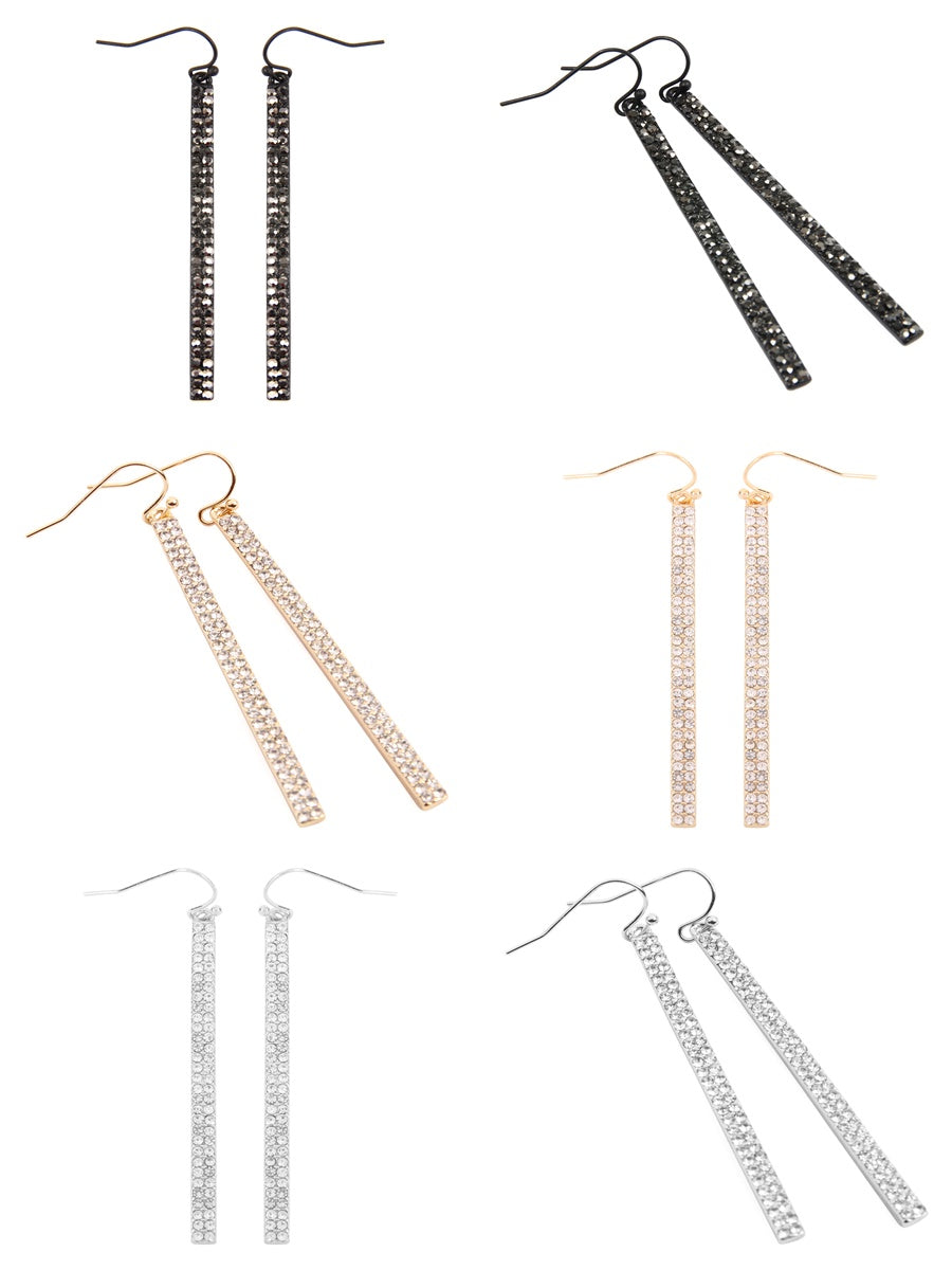 Elegant Rhinestone Bar Fish Hook Drop Dangle Earrings by DOBBI, showcasing sparkling glass stones and a stylish design.