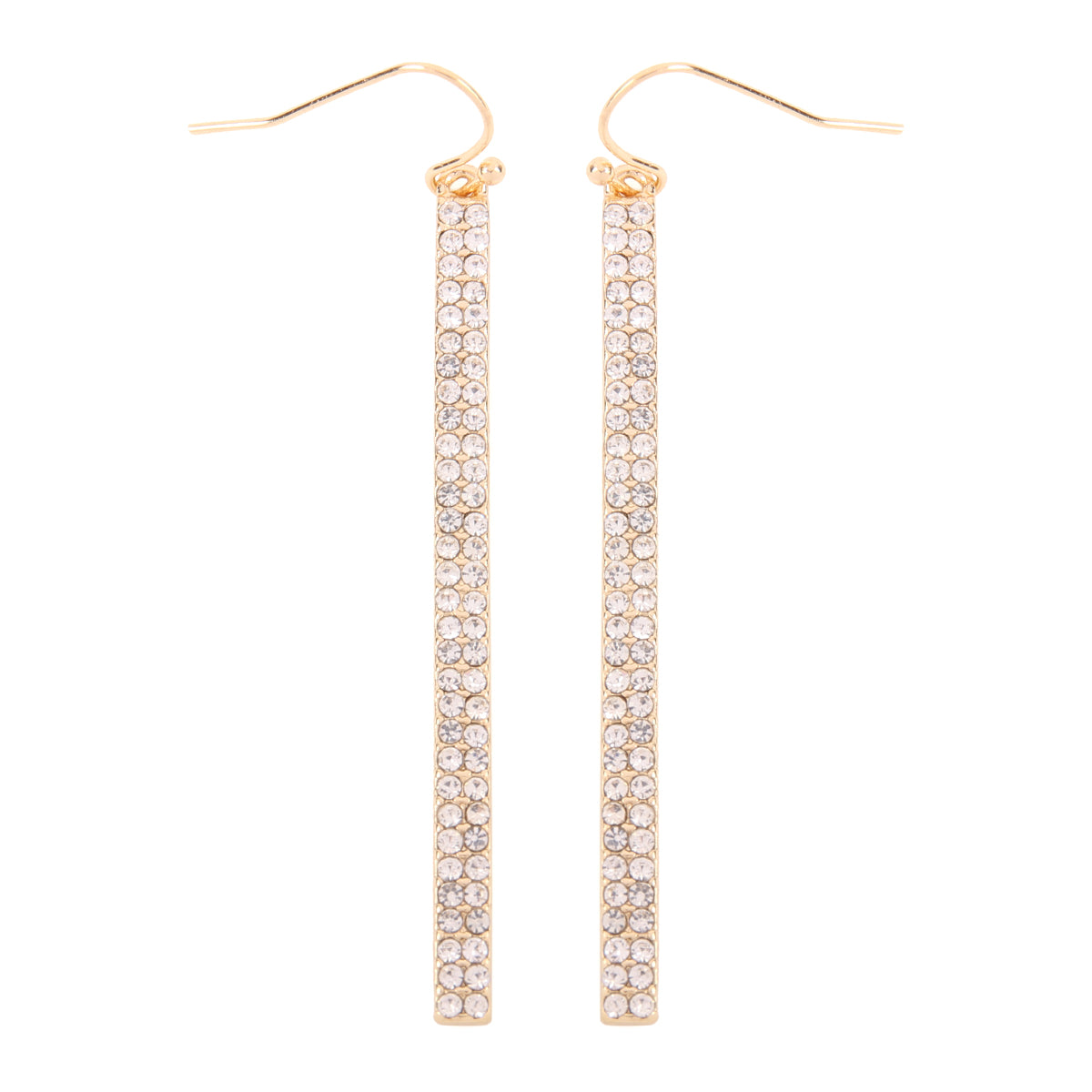 Elegant Rhinestone Bar Fish Hook Drop Dangle Earrings by DOBBI, showcasing sparkling glass stones and a stylish design.