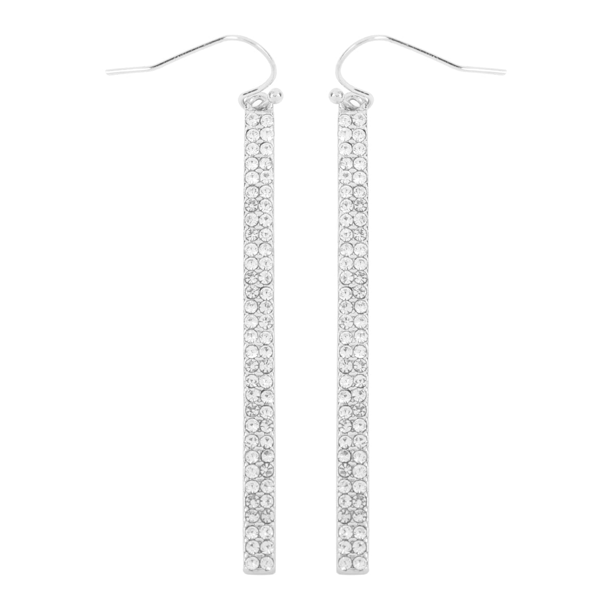 Elegant Rhinestone Bar Fish Hook Drop Dangle Earrings by DOBBI, showcasing sparkling glass stones and a stylish design.