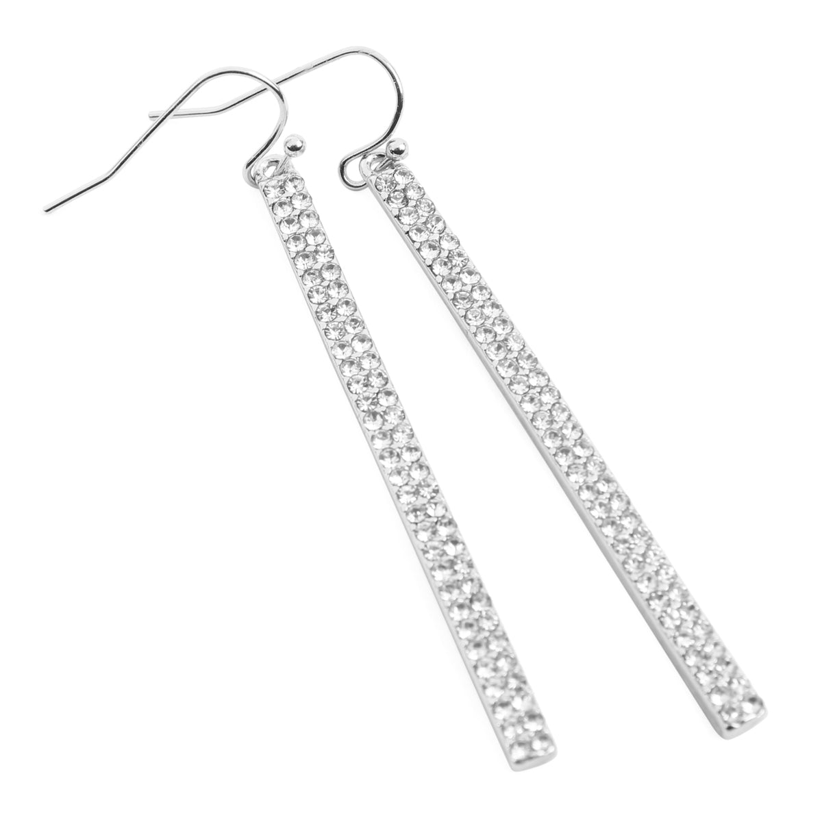 Elegant Rhinestone Bar Fish Hook Drop Dangle Earrings by DOBBI, showcasing sparkling glass stones and a stylish design.