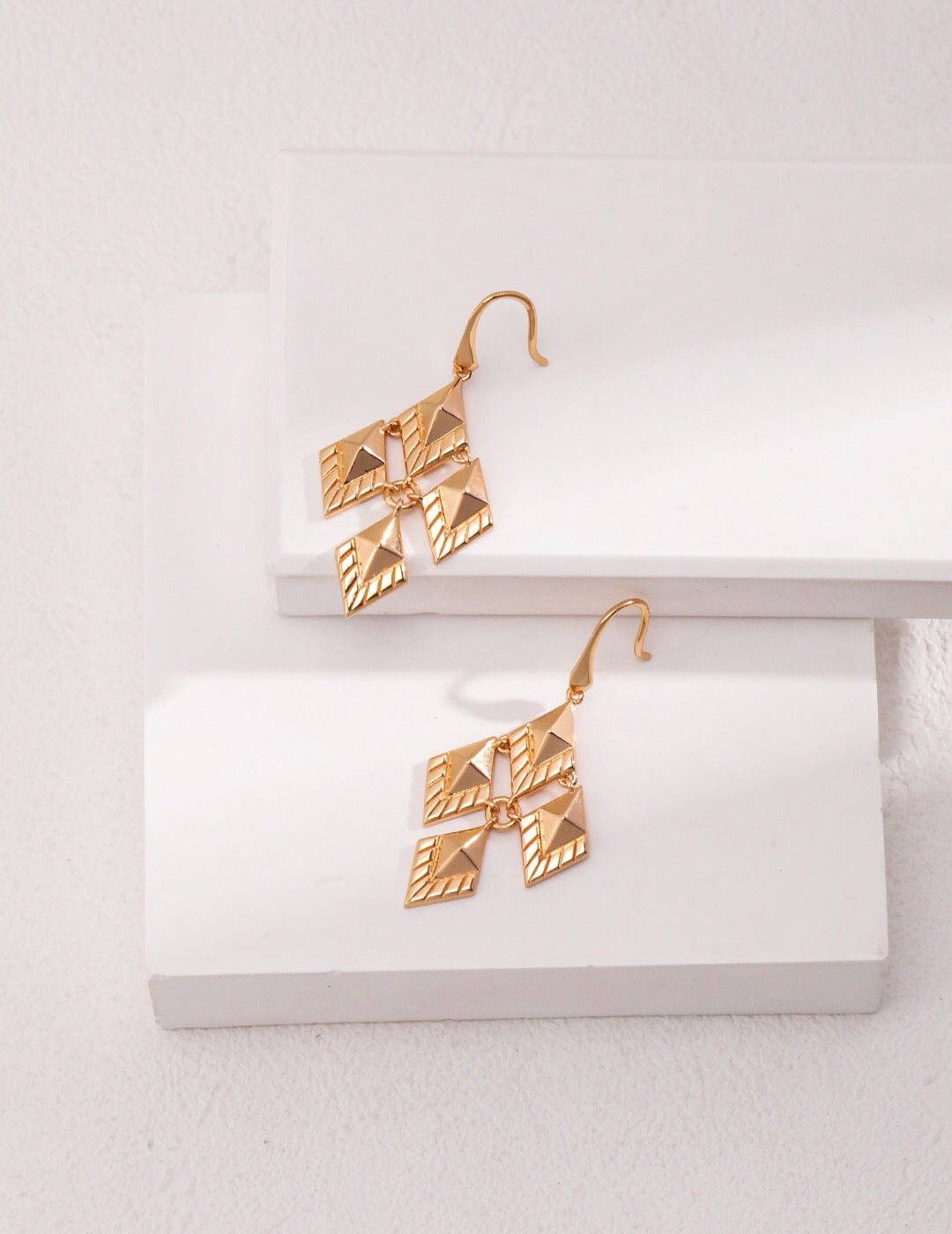 Elegant Rhombus Design Drop Earrings in gold vermeil, showcasing a modern and stylish look.