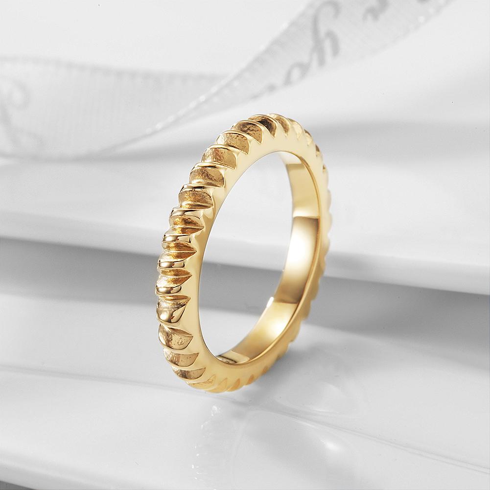 Ribbed Stackable Ring made of 316L surgical stainless steel with 14K gold PVD plating, showcasing its elegant design and durability.