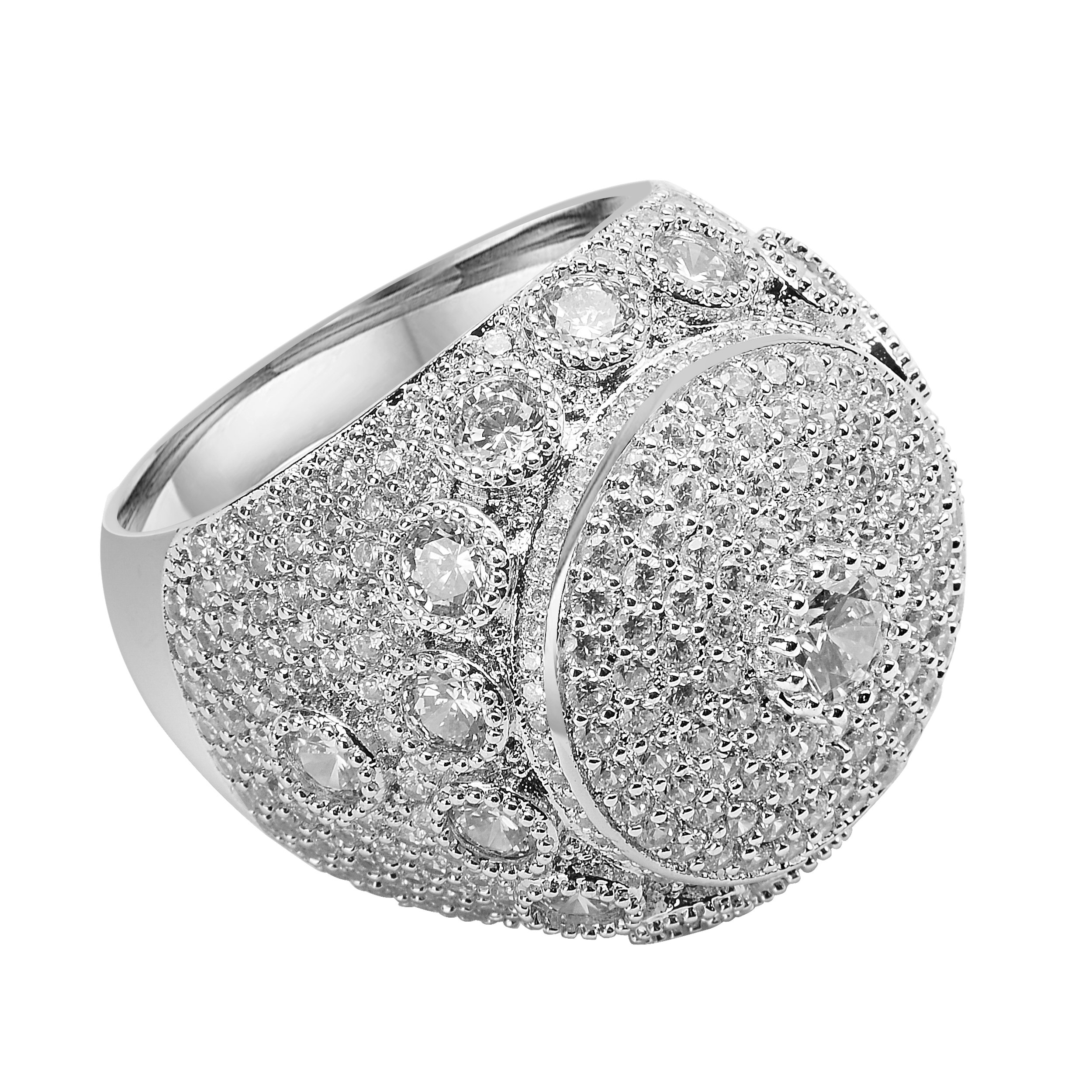 RINK 925 Silver Ring featuring round shape with micro-pave CZ stones, prong set for durability and shine.