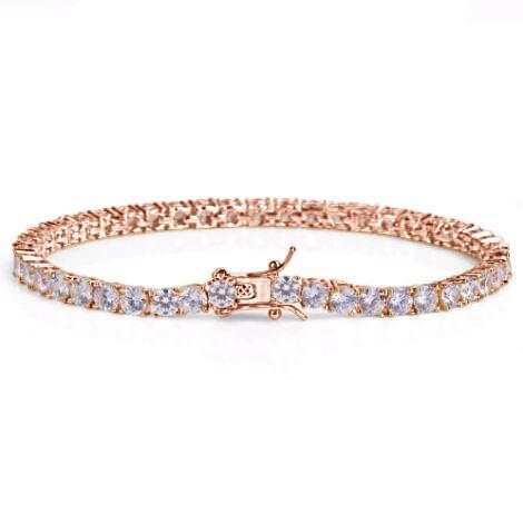 ROCK 4MM One Row Tennis Bracelet featuring cubic zirconia stones set in brass metal, elegantly designed for a glamorous look.