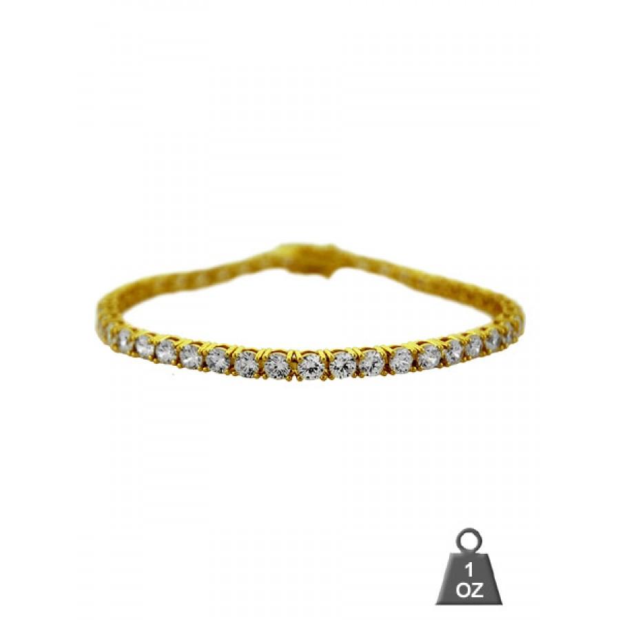 ROCK 4MM One Row Tennis Bracelet featuring cubic zirconia stones set in brass, elegantly designed for a glamorous look.