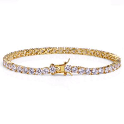 ROCK 4MM One Row Tennis Bracelet featuring cubic zirconia stones set in brass, elegantly designed for a glamorous look.