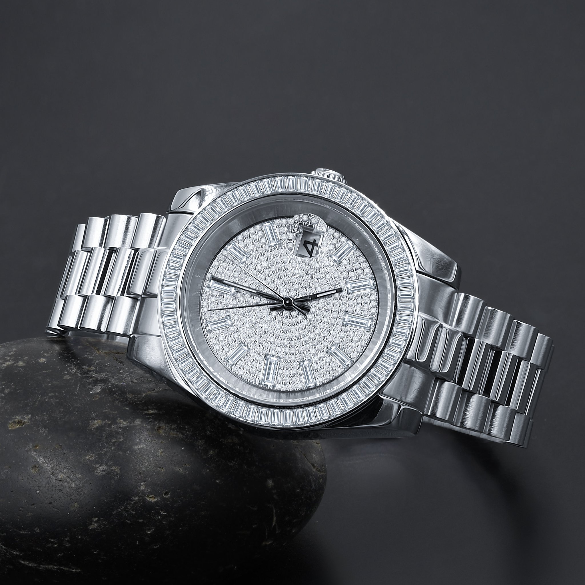 ROCK STEEL WATCHES I 530471 featuring a stainless steel wristband and a CZ stone-adorned dial, perfect for elegant occasions.