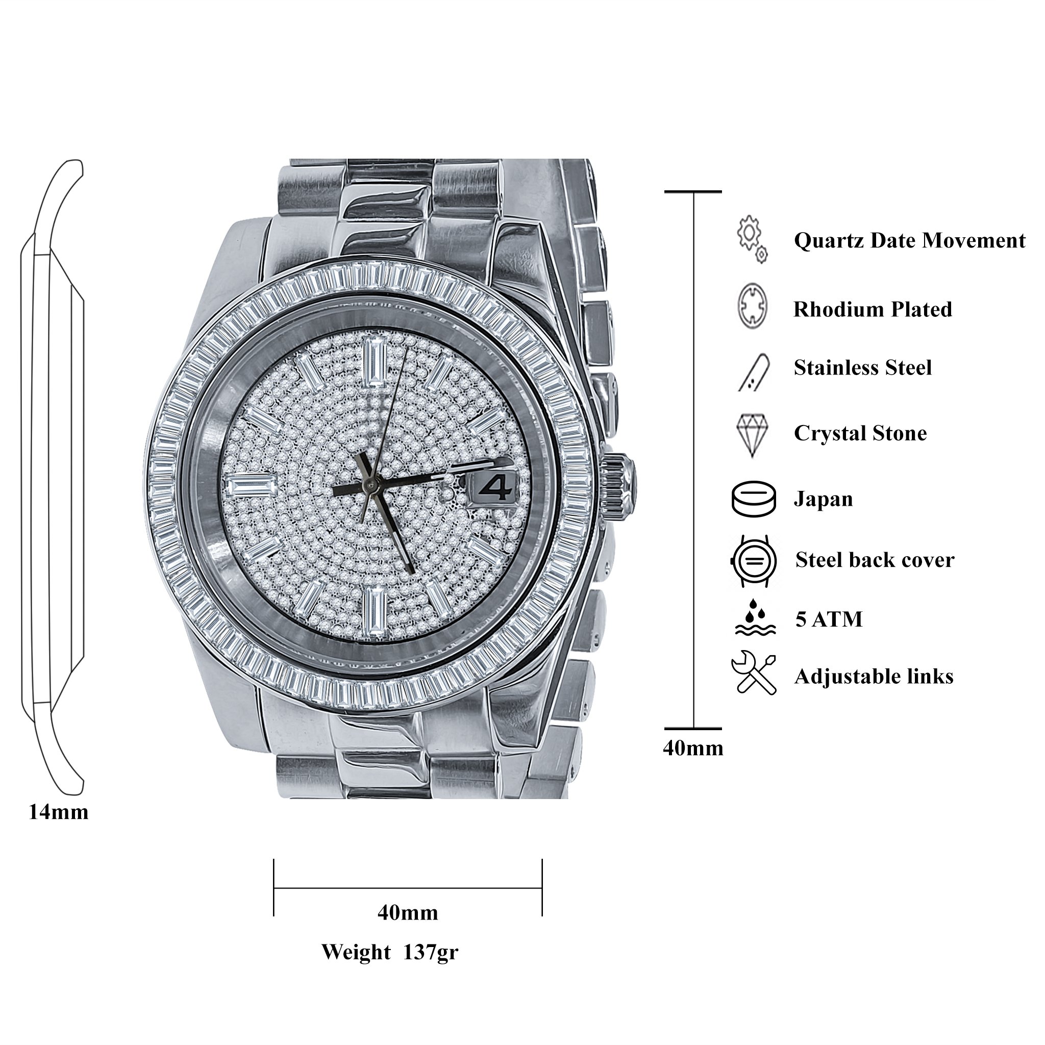 ROCK STEEL WATCHES I 530471 featuring a stainless steel wristband and a CZ stone-adorned dial, perfect for elegant occasions.