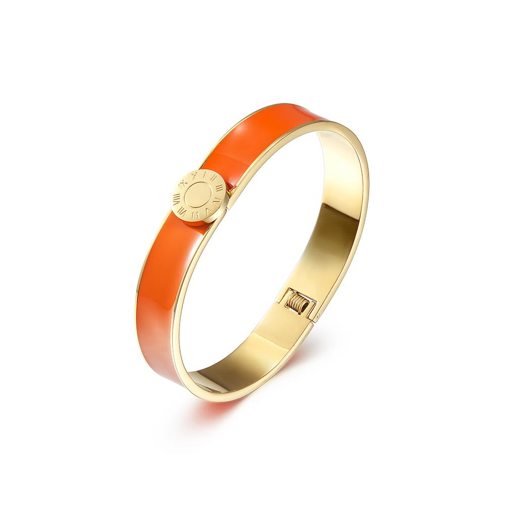 Elegant Roman Numerals Enamel Bangle made from stainless steel with gold plating.