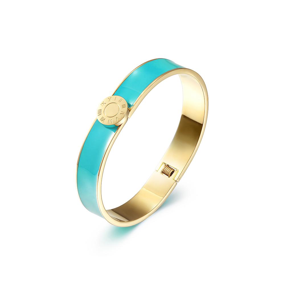 Elegant Roman Numerals Enamel Bangle made from stainless steel with gold plating.