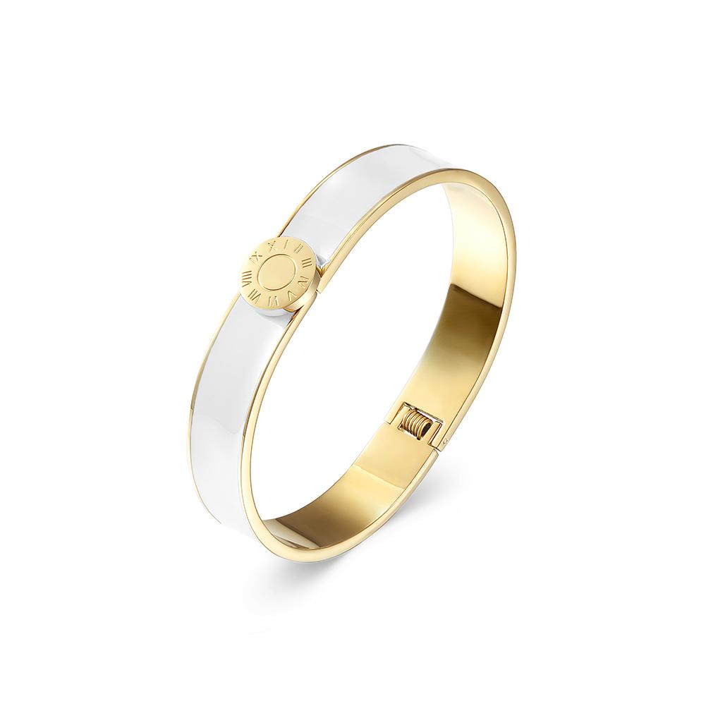 Elegant Roman Numerals Enamel Bangle made from stainless steel with gold plating.