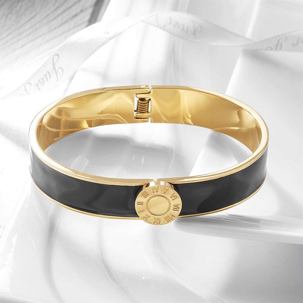 Elegant Roman Numerals Enamel Bangle made from stainless steel with gold plating.