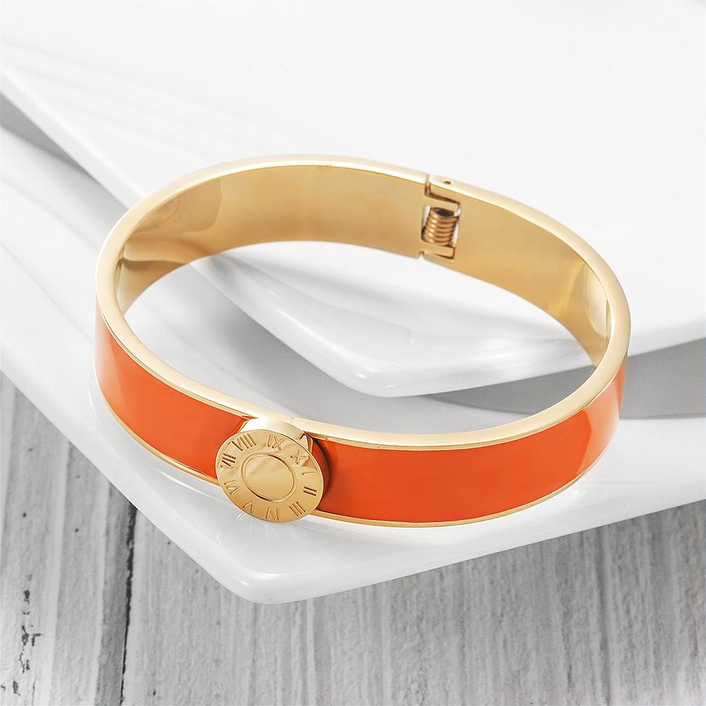 Elegant Roman Numerals Enamel Bangle made from stainless steel with gold plating.