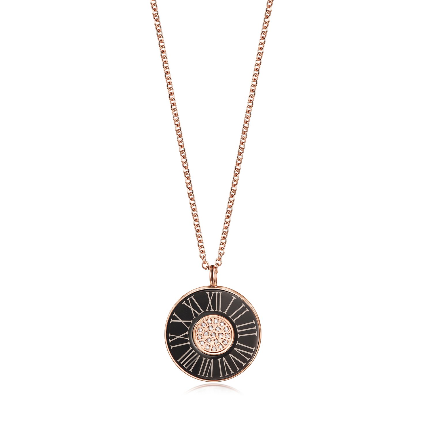 Elegant Roman Numerals Shell Pendant Necklace made of stainless steel with gold plating, showcasing a unique shell design.