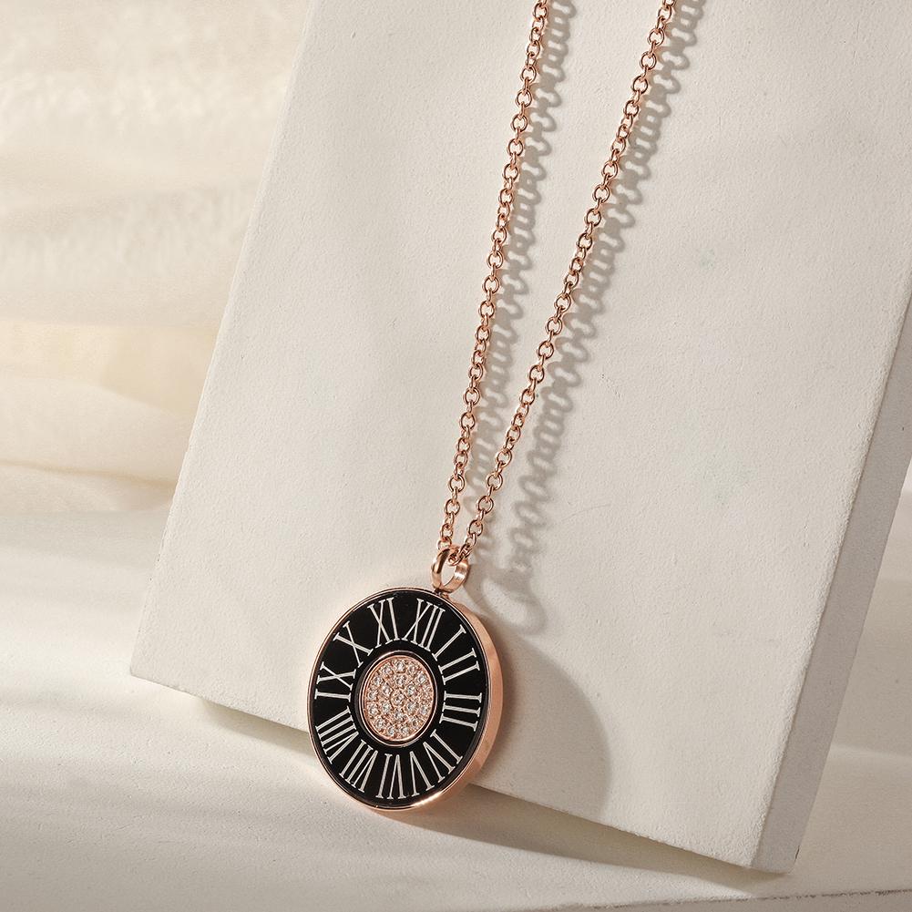 Elegant Roman Numerals Shell Pendant Necklace made of stainless steel with gold plating, showcasing a unique shell design.