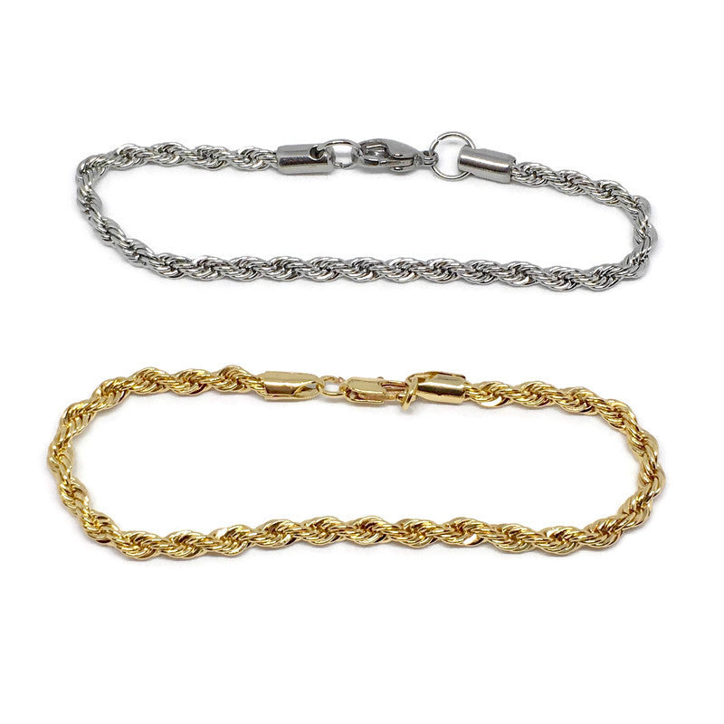 A stylish Rope Chain Steel Bracelet made of stainless steel, featuring a 20cm length and 5mm width, available in various colors.