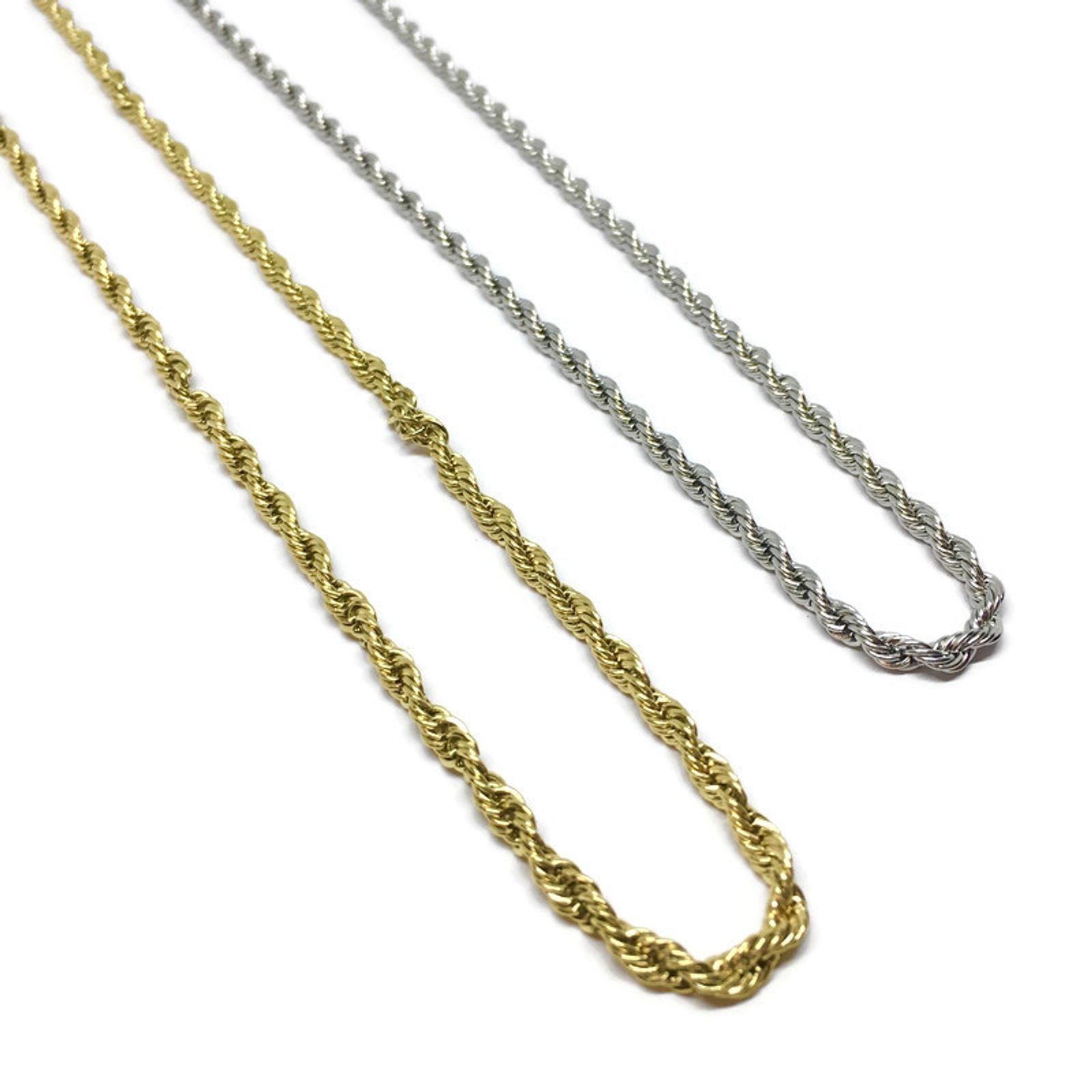 A stylish Rope Chain Steel Necklace made of 18ct gold plated stainless steel, featuring a sleek design and available in multiple colors.