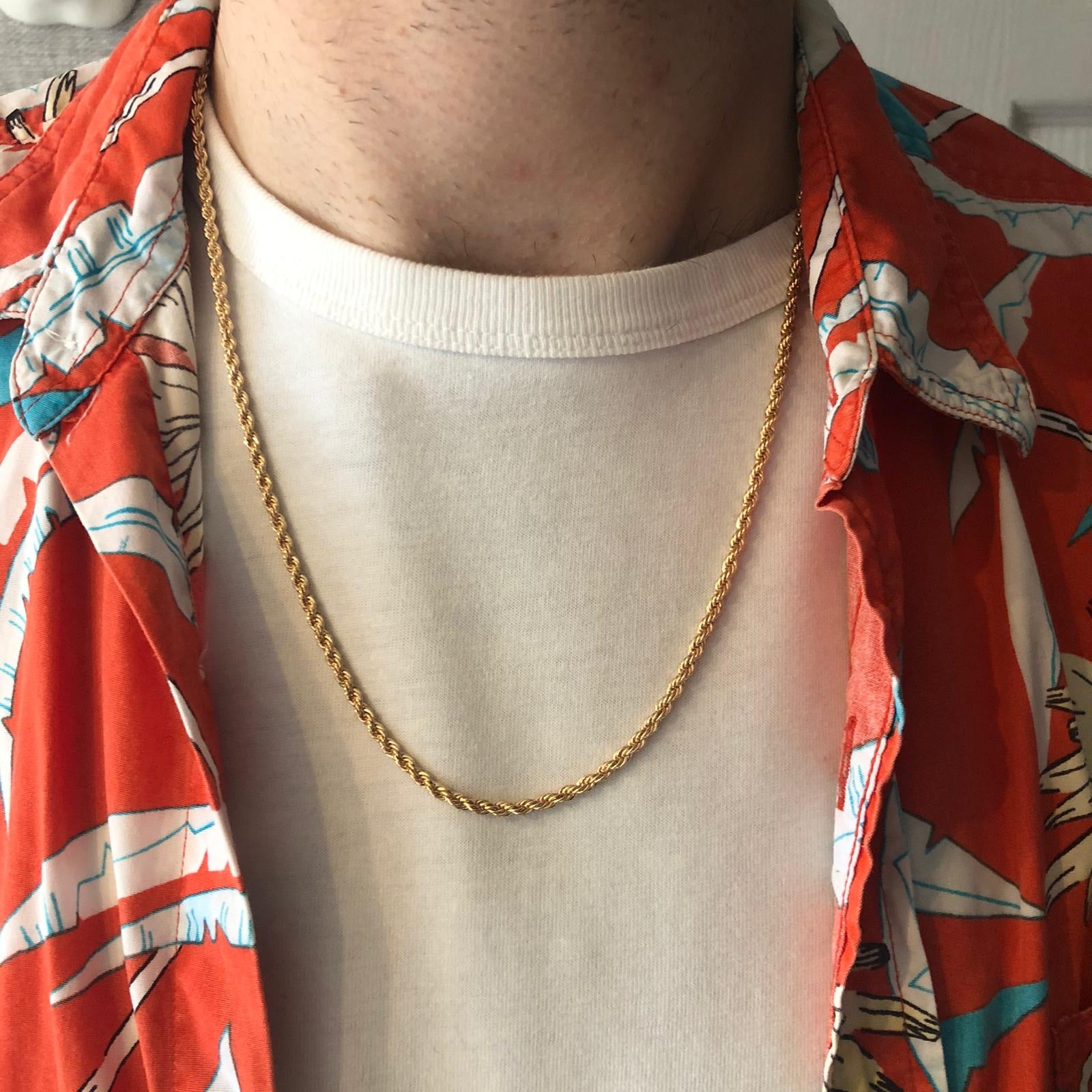 A stylish Rope Chain Steel Necklace made of 18ct gold plated stainless steel, featuring a sleek design and available in multiple colors.