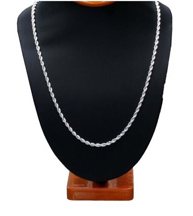 A stylish stainless steel rope necklace available in various sizes, showcasing its elegant twist design.