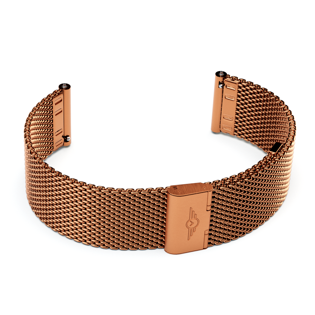 Rose Gold Mesh Strap made from 316L stainless steel, featuring a sleek design and adjustable length.