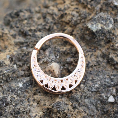 Rose Gold Plated Tribal Septum Ring with intricate design, made from durable 316L stainless steel.