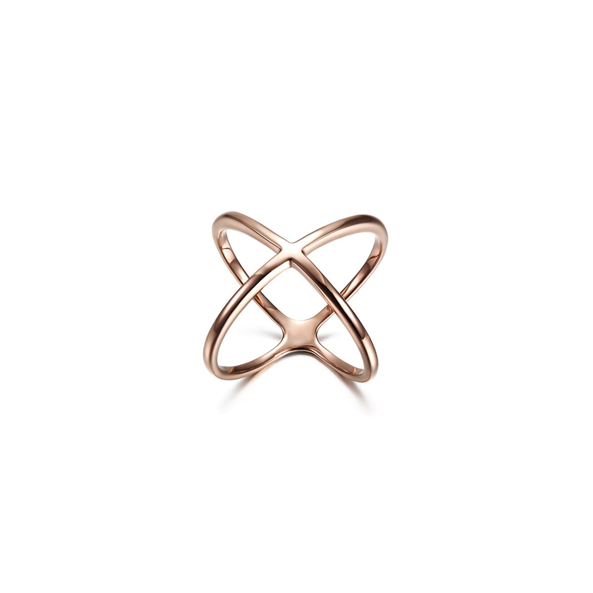 Rose Gold Skinny Crisscross Band Ring made of surgical stainless steel with a sleek design.