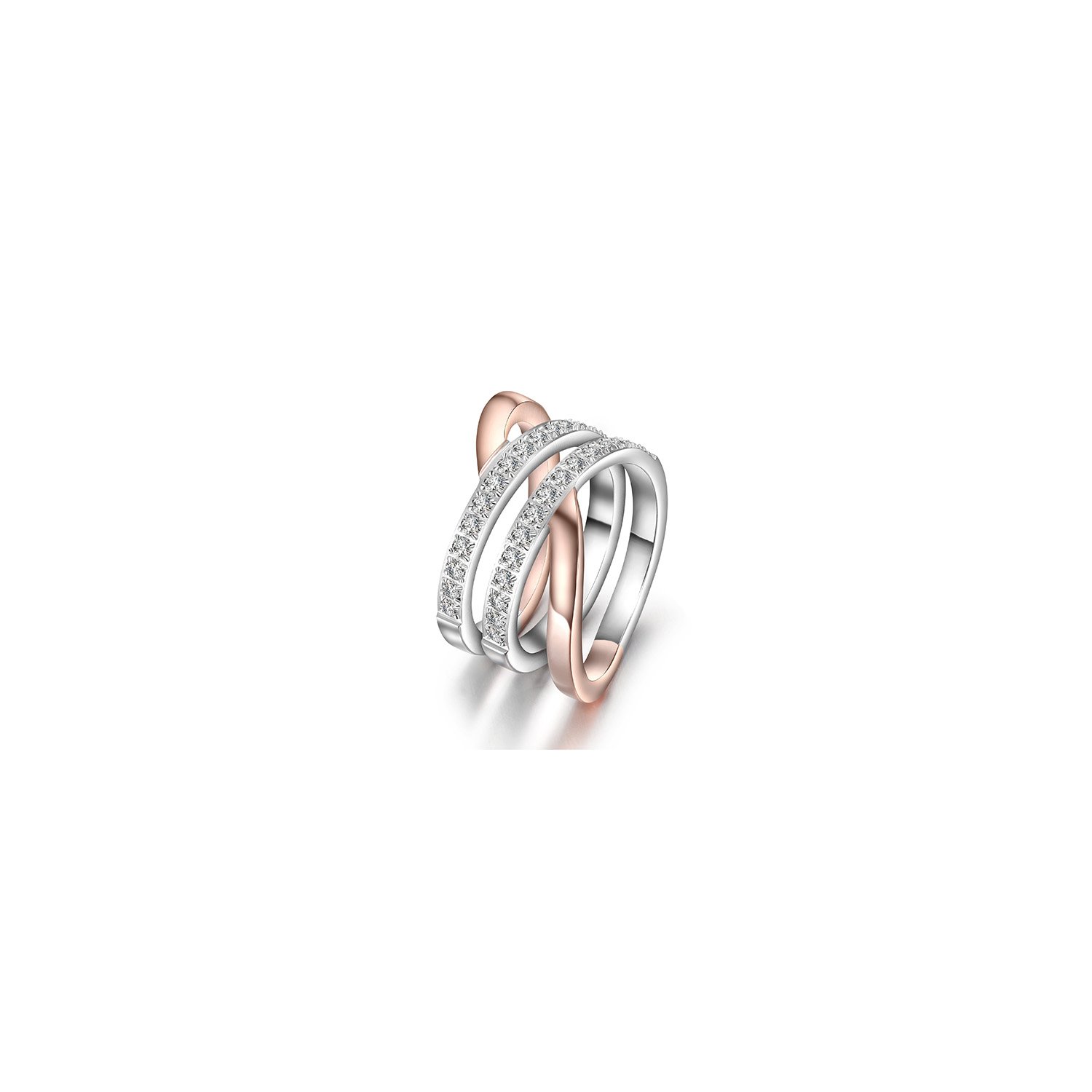 Rose Gold Wide Band Cocktail Ring featuring sparkling cubic zirconia stones, crafted from hypoallergenic stainless steel.