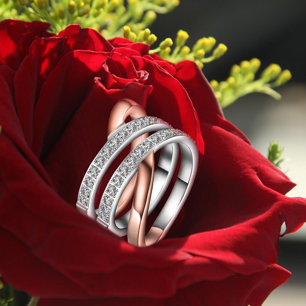 Rose Gold Wide Band Cocktail Ring featuring sparkling cubic zirconia stones, crafted from hypoallergenic stainless steel.