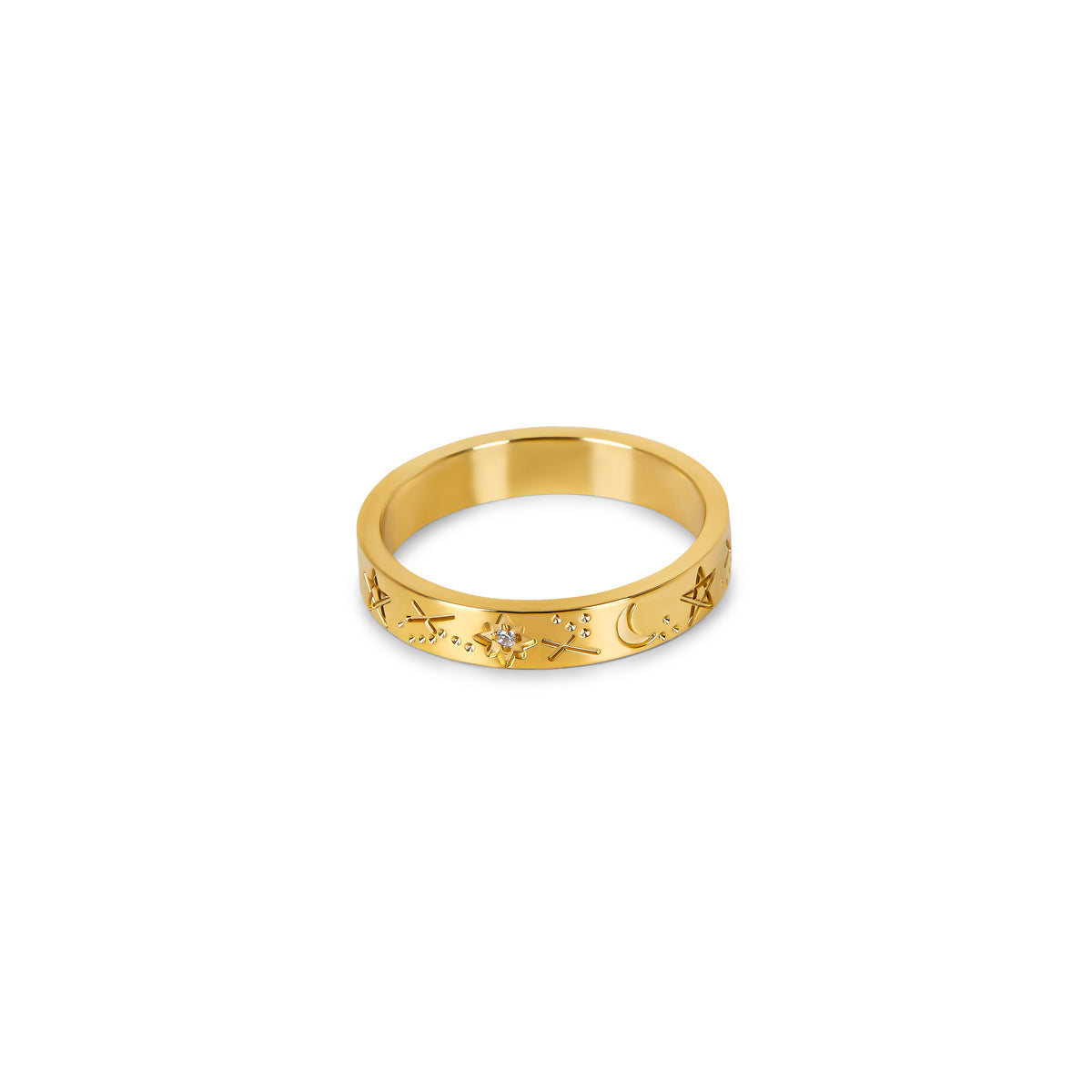 Roula Ineos Stone Ring featuring 18K gold plating on premium stainless steel, showcasing its elegant design.