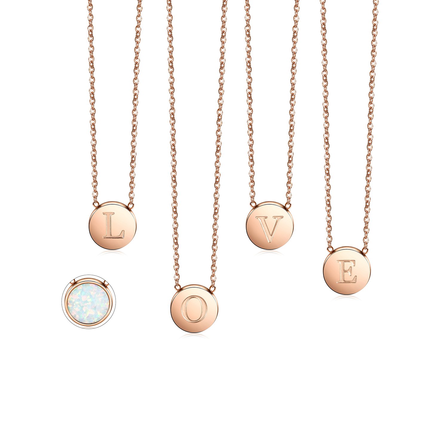 Round Opal Pendant Necklace in Rose Gold, featuring a stunning opal centerpiece and elegant rose gold chain.