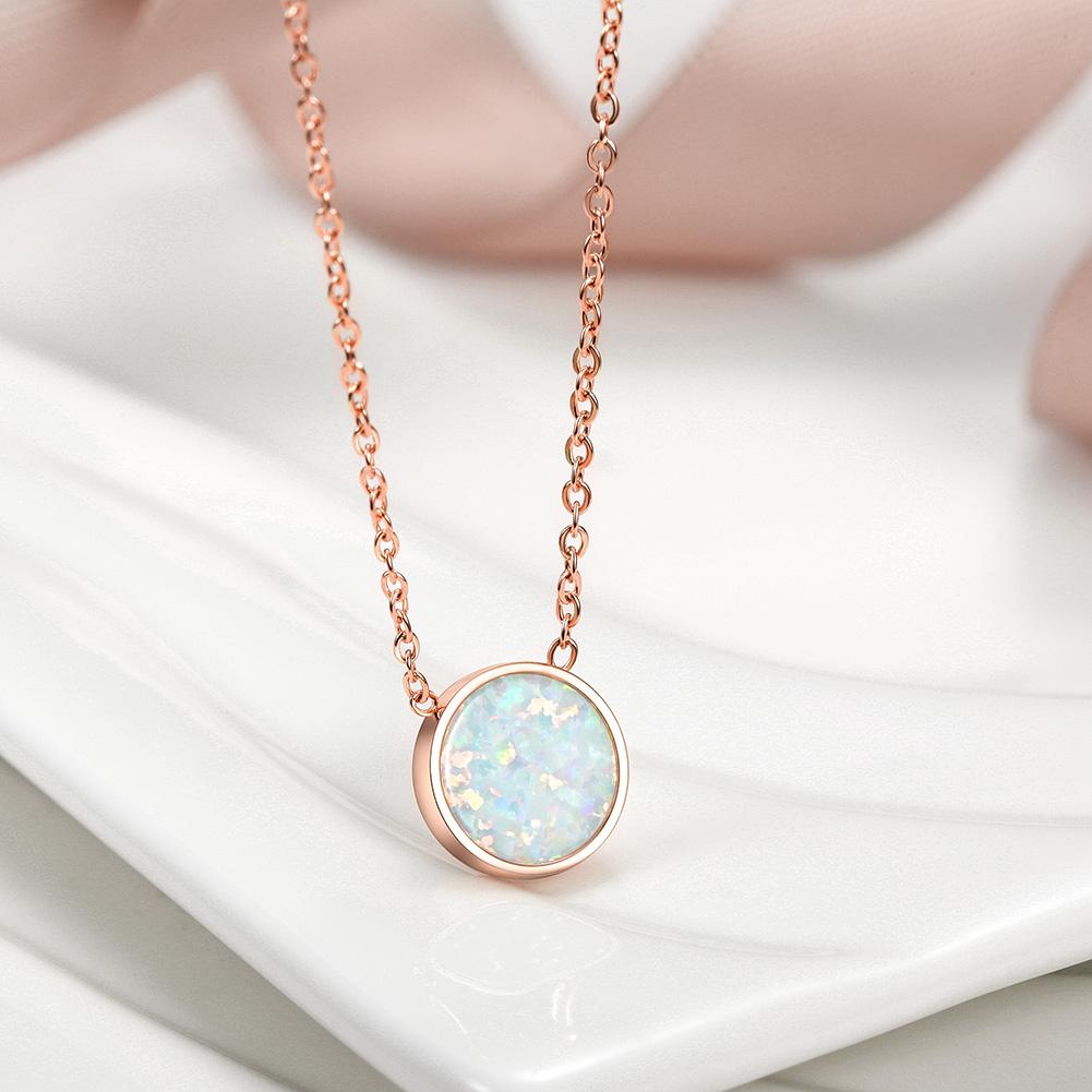 Round Opal Pendant Necklace in Rose Gold, featuring a stunning opal centerpiece and elegant rose gold chain.