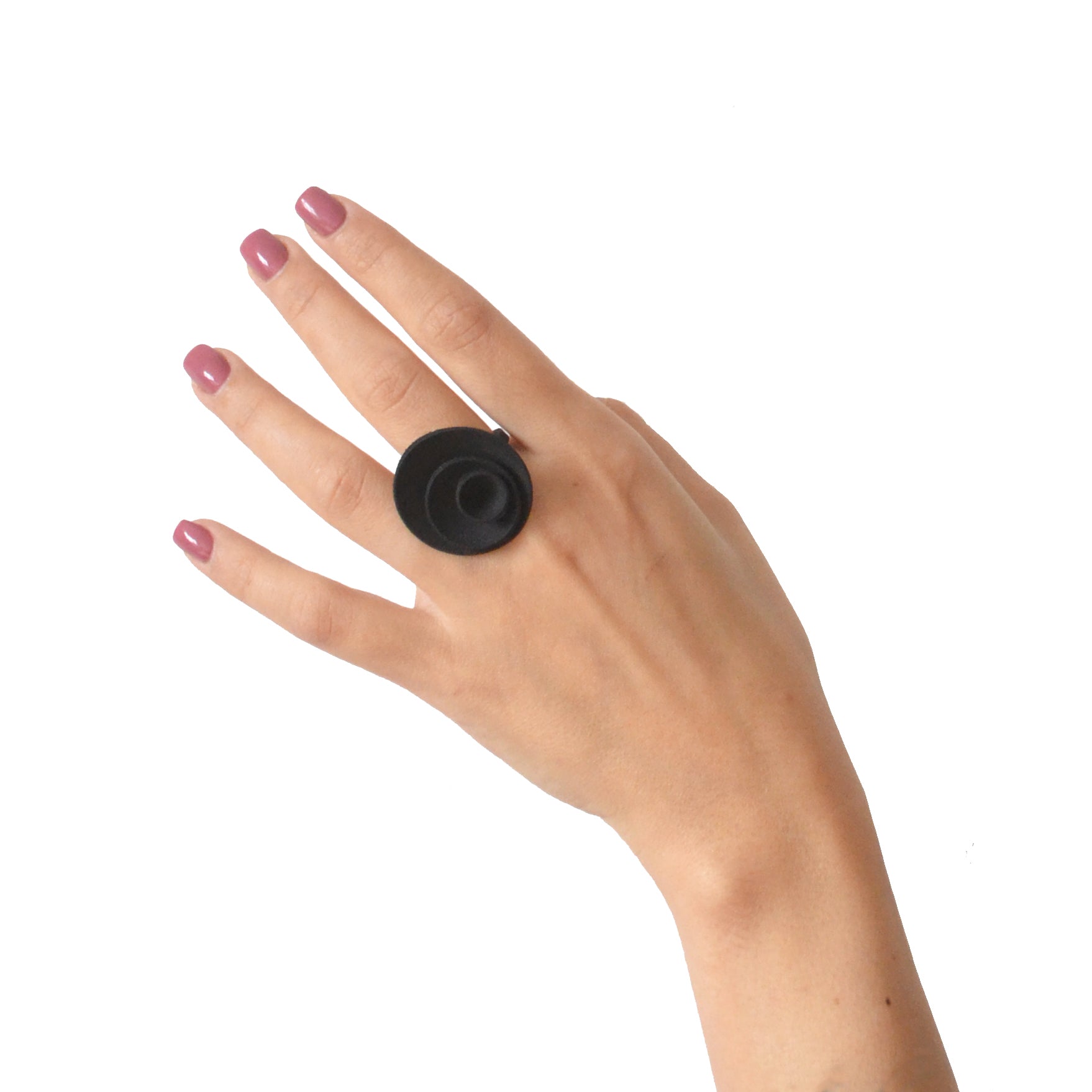 Colorful Round Ring from the Vertigo Collection featuring concentric shapes and a smooth matte finish, made from lightweight 3D printed nylon.