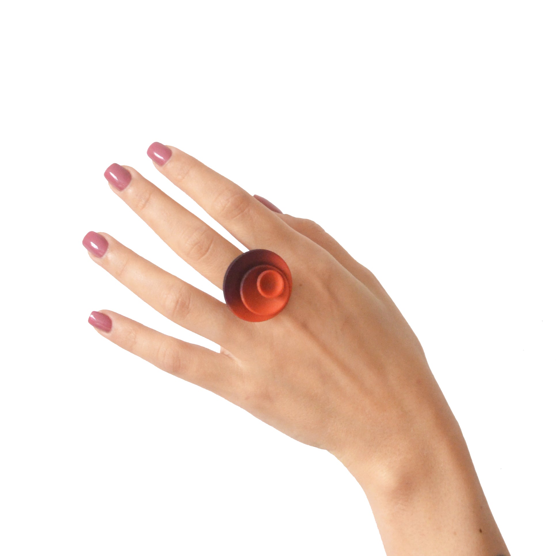 Colorful Round Ring from the Vertigo Collection featuring concentric shapes and a smooth matte finish, made from lightweight 3D printed nylon.