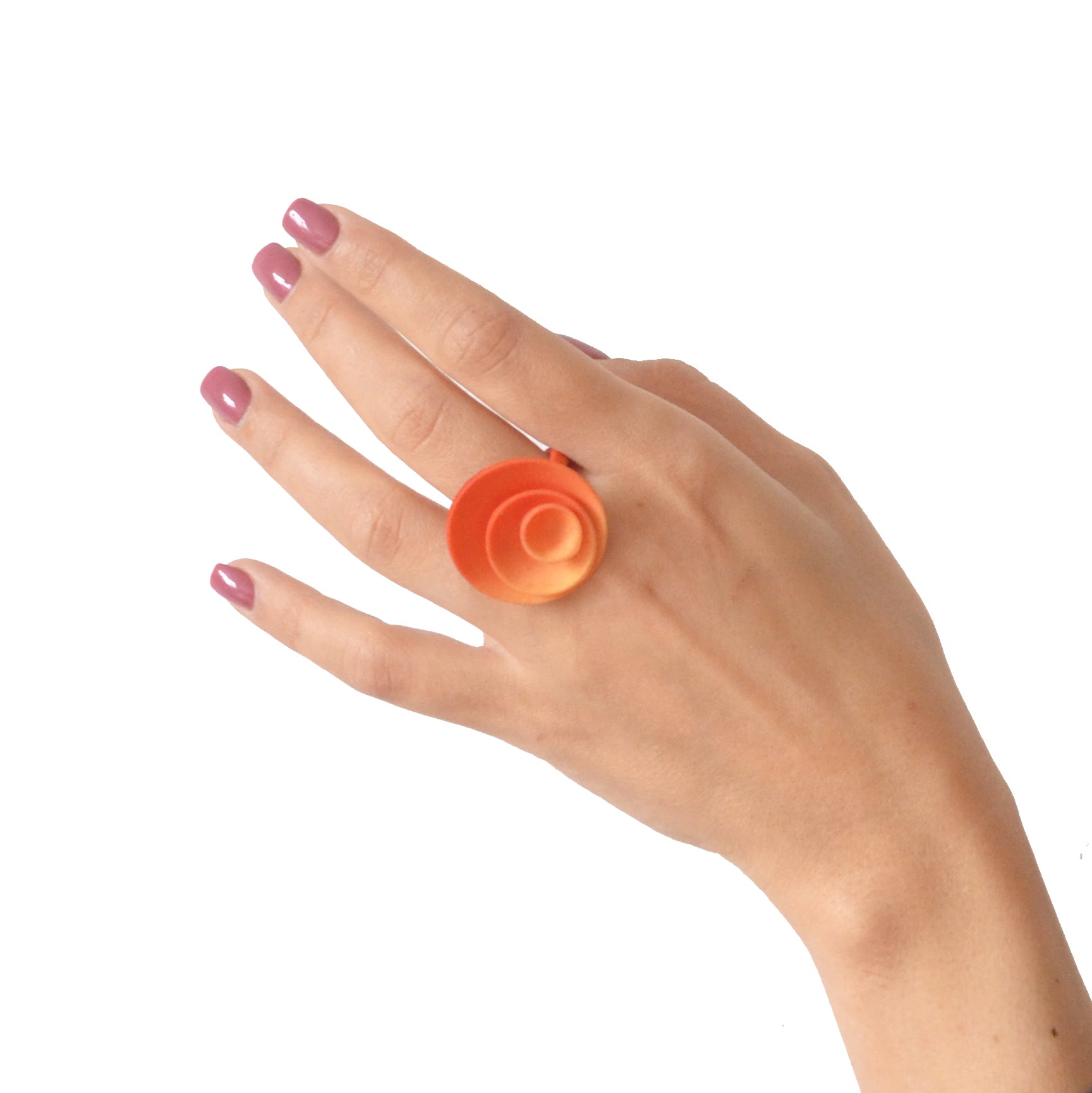 Colorful Round Ring from the Vertigo Collection featuring concentric shapes and a smooth matte finish, made from lightweight 3D printed nylon.