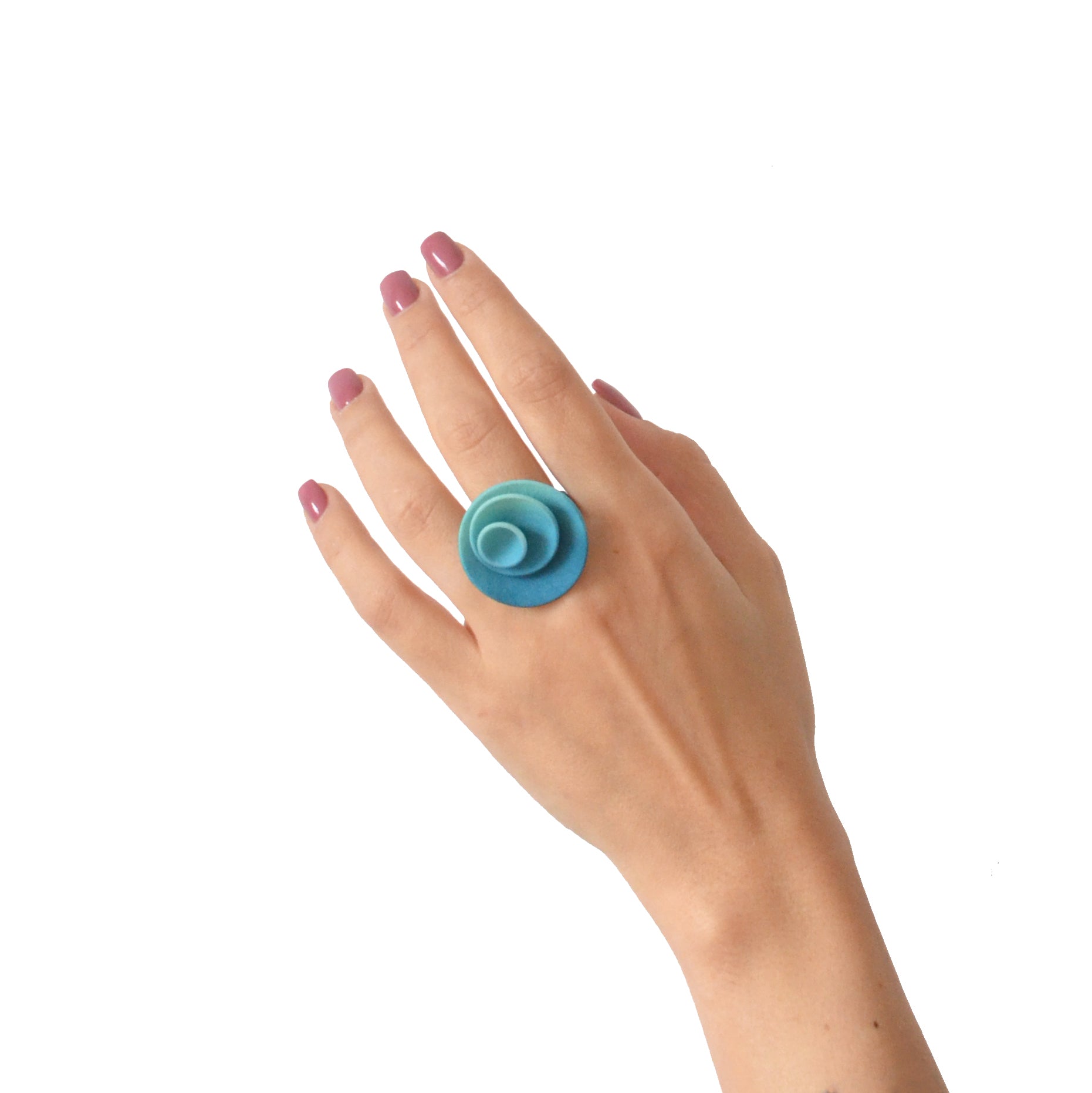 Colorful Round Ring from the Vertigo Collection featuring concentric shapes and a smooth matte finish, made from lightweight 3D printed nylon.