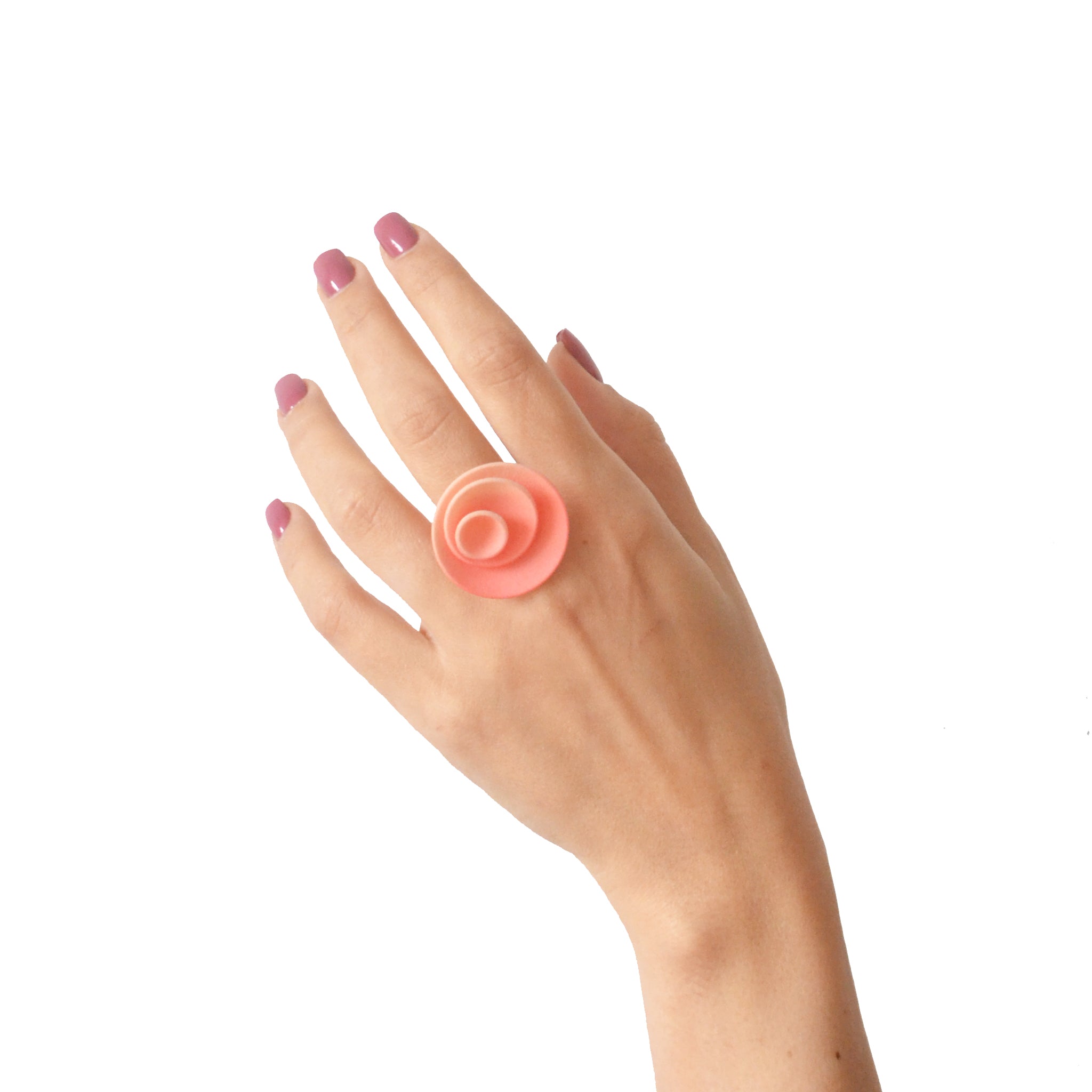 Colorful Round Ring from the Vertigo Collection featuring concentric shapes and a smooth matte finish, made from lightweight 3D printed nylon.